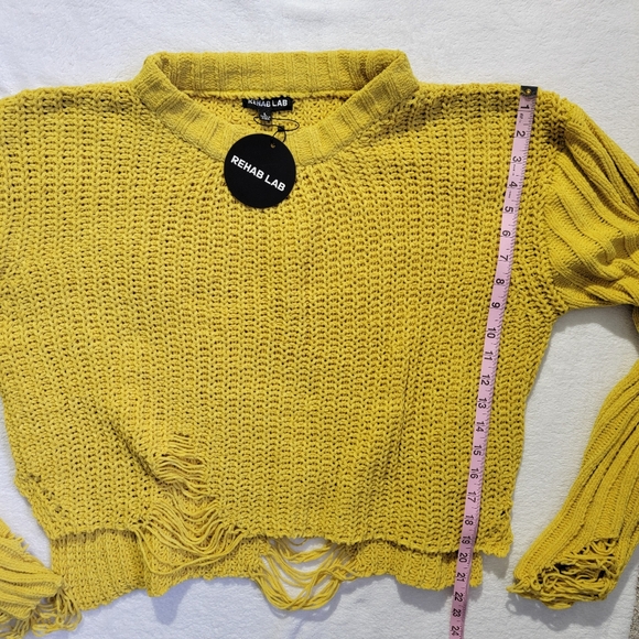 NWT Rehab Lab Bright Yellow Factory Distressed Chenille Loose Knit Sweater Sz L - Picture 11 of 11